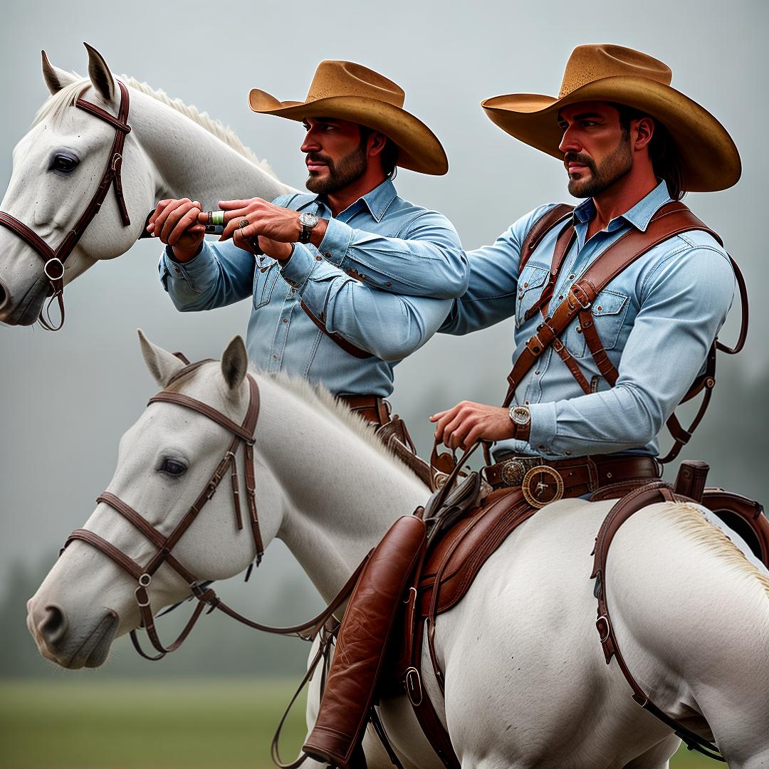  a man with cowboy hat, having his cigar with white horse hyperrealistic, full body, detailed clothing, highly detailed, cinematic lighting, stunningly beautiful, intricate, sharp focus, f/1. 8, 85mm, (centered image composition), (professionally color graded), ((bright soft diffused light)), volumetric fog, trending on instagram, trending on tumblr, HDR 4K, 8K