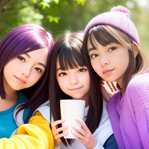  3girls, small, A cup, purple,