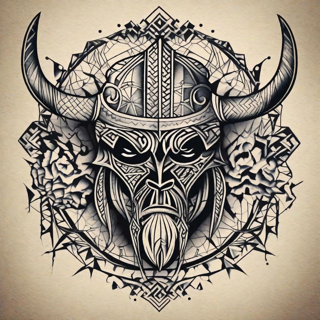  masterpiece, best quality, Geometric Viking tattoo