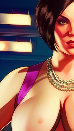  gtav style, artwork-gta5 heavily styilized, A woman with big tits and puffy nipples posing for the camera nude, the flash, in the background, grabbing his dick, Best quality