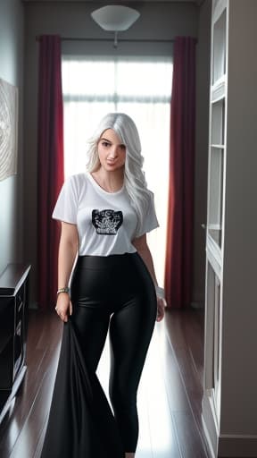  massively huge, expansion, massively huge, expansion, extremely skinny, long, very tall, long white hair, detailed face, short sleeve v-neck t-shirt, black leggings pants, at convention, selfie, full body in image, 1woman, in public, standing, living room,, hyperrealistic, high quality, highly detailed, cinematic lighting, intricate, sharp focus, f/1. 8, 85mm, (centered image composition), (professionally color graded), ((bright soft diffused light)), volumetric fog, trending on instagram, HDR 4K, 8K