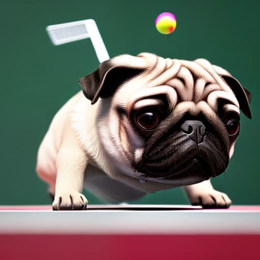 redshift style Pug playing badminton