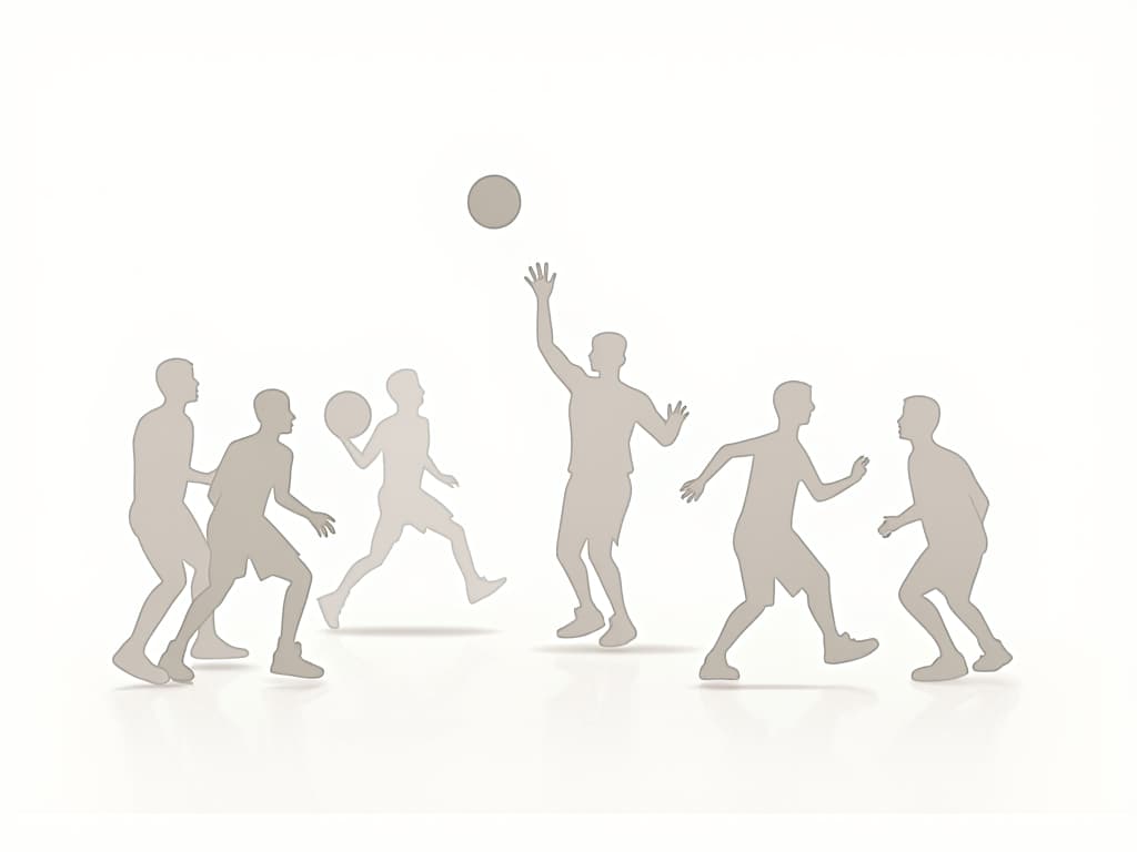  players playing basketball on playground, vector, illustraction, white background