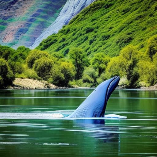  a blue whale in a green river