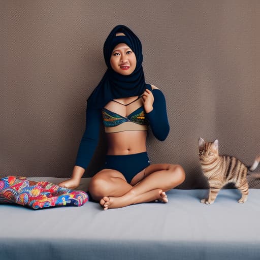 portrait+ style portrait+ style, A cute Indonesian woman (((just wearing underwear))) ((pose with kitten's)), realistic, hyperdetailed , ultra realistic, hyper detail, Canon EOS R3, nikon, f/1.4, ISO 200, 1/160s, 8K, RAW, unedited, symmetrical balance, in-frame, HDR 4K