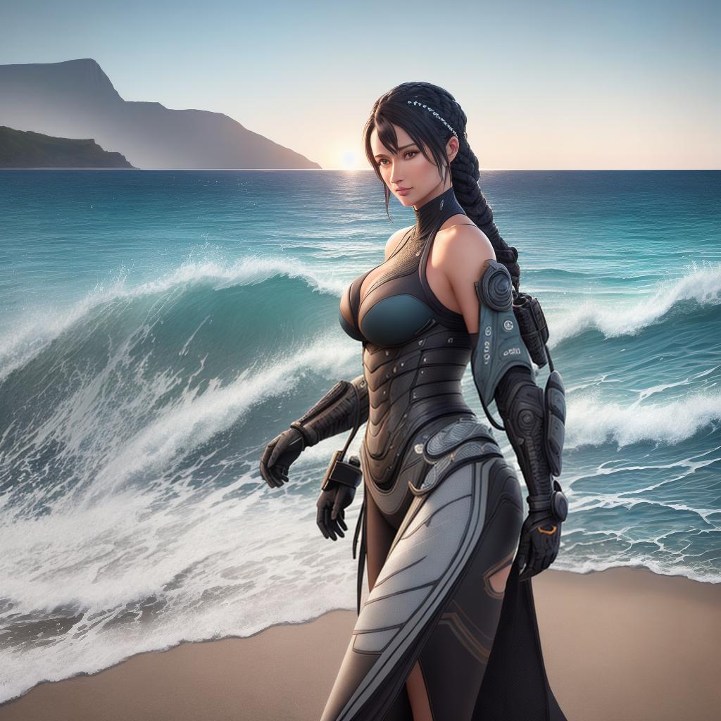  Transport yourself to a sunny beach with this high detailed, ultra-detailed ((masterpiece)) of Wraith from Apex Legends. Wraith is shown in beach clothing, with the waves gently rolling onto the shore. The artwork, created in a realistic style, captures the tranquility of the coastal scenery. hyperrealistic, full body, detailed clothing, highly detailed, cinematic lighting, stunningly beautiful, intricate, sharp focus, f/1. 8, 85mm, (centered image composition), (professionally color graded), ((bright soft diffused light)), volumetric fog, trending on instagram, trending on tumblr, HDR 4K, 8K
