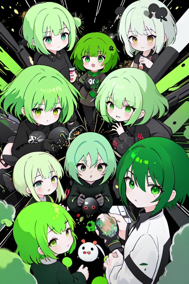  Lacquered bombing of green hair characters