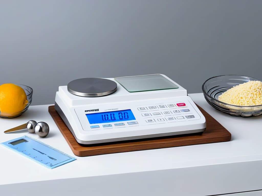  A highresolution, ultradetailed image of a pristine, sleek kitchen counter with an assortment of precision measuring tools like digital scales, measuring spoons, and a sleek calculator. The backdrop is a soft, neutral color palette that exudes professionalism and efficiency, emphasizing the importance of cost control in the art of pastry making. The minimalist composition highlights the tools essential for accurate cost management in pastry production, setting a tone of precision and attention to detail. hyperrealistic, full body, detailed clothing, highly detailed, cinematic lighting, stunningly beautiful, intricate, sharp focus, f/1. 8, 85mm, (centered image composition), (professionally color graded), ((bright soft diffused light)), volumetric fog, trending on instagram, trending on tumblr, HDR 4K, 8K