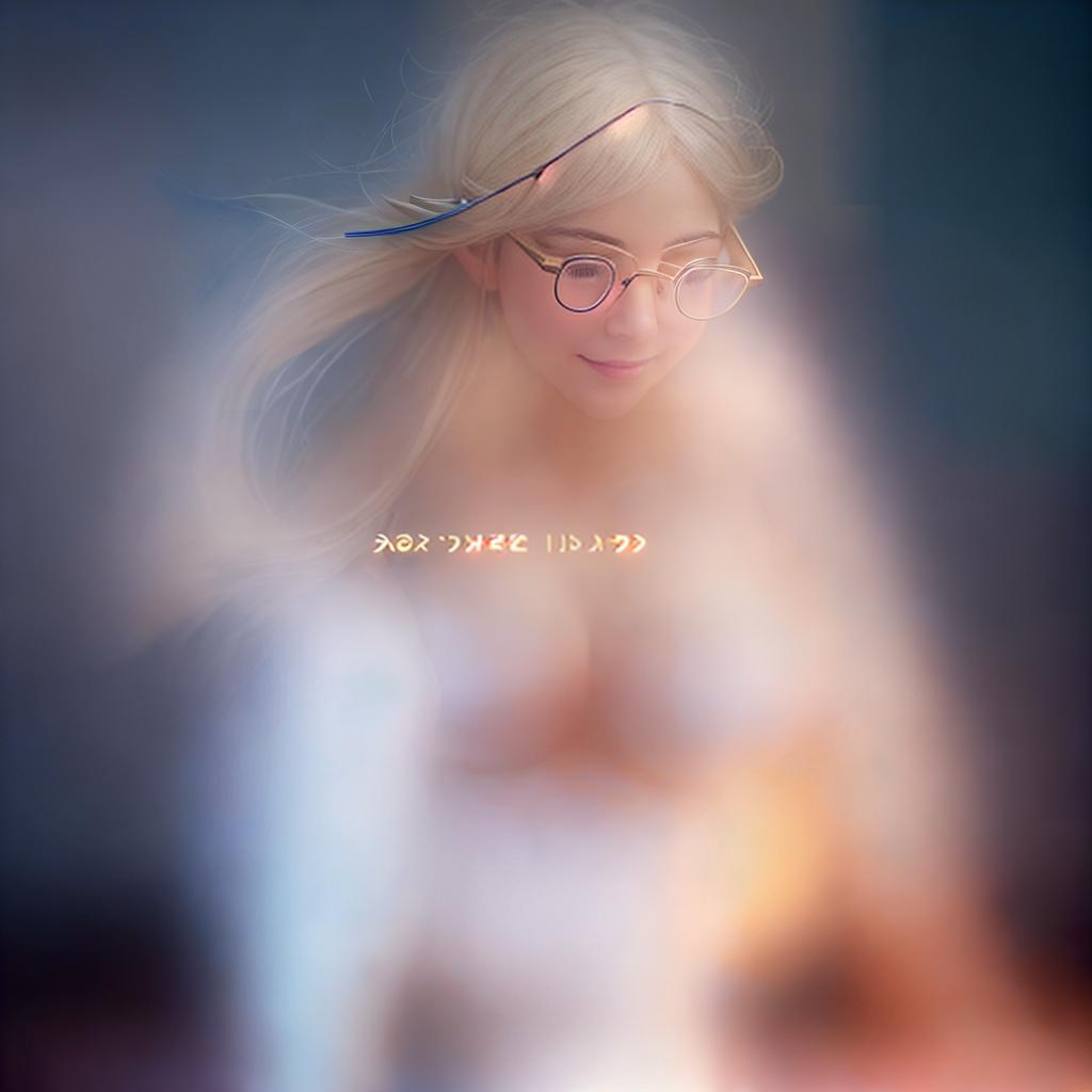  Elf, large breasts, long hair, gold-rimmed glasses, carefully adjusts glasses, light from behind, light white dress, wind, smiles, stockings, pigtail, sits, leg on leg, open shoes, pensive ,highly detailed, cinematic lighting, stunningly beautiful, intricate, sharp focus, f1. 8, 85mm, (centered image composition), (professionally color graded), ((bright soft diffused light)), volumetric fog, trending on instagram, trending on tumblr, HDR 4K, 8K