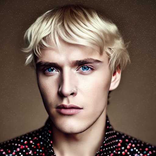 portrait+ style Russian queer pop singer blonde hunk dude face