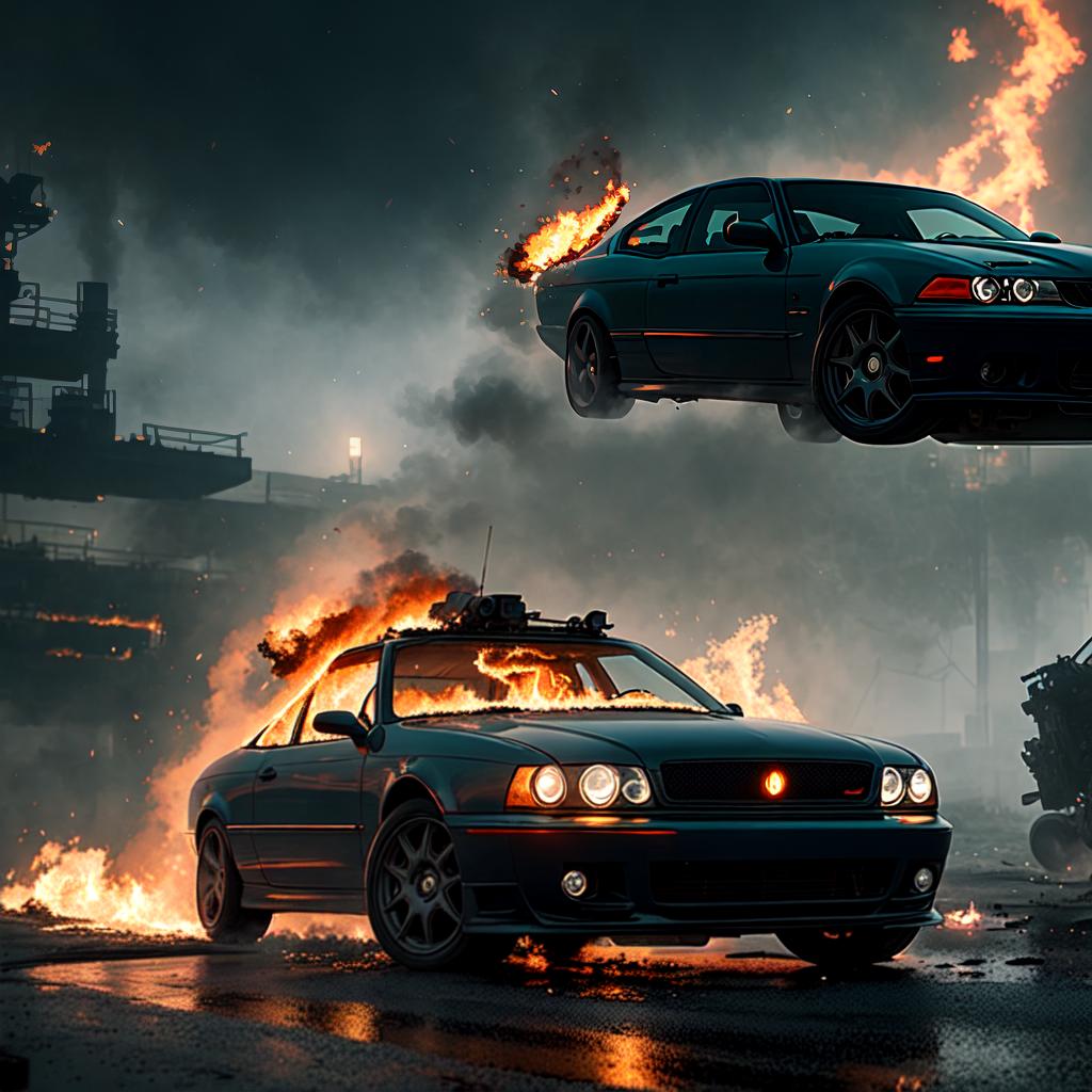  A crashed car that’s on fire with a gun next to it hyperrealistic, full body, detailed clothing, highly detailed, cinematic lighting, stunningly beautiful, intricate, sharp focus, f/1. 8, 85mm, (centered image composition), (professionally color graded), ((bright soft diffused light)), volumetric fog, trending on instagram, trending on tumblr, HDR 4K, 8K