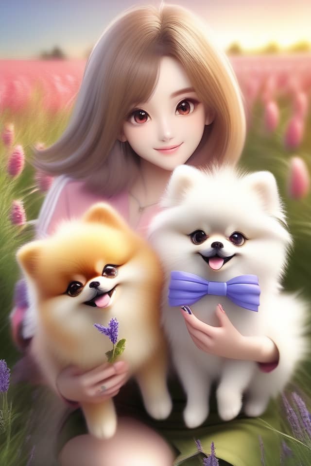  ((753))((753 figures))((thank you)) masterpiece,(cute puppy pomeranian) orange,fluffy,,happy,in lavender field,high quality,high quality,8k,16k