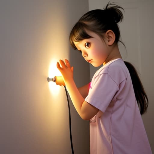  A small girl turning of a light switch