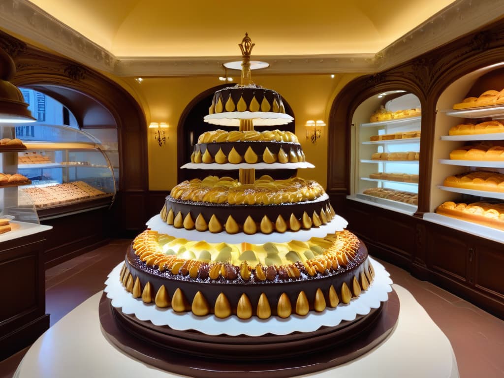  An ultradetailed image of a traditional Viennese pastry shop, showcasing an elegant display of intricately decorated Sachertortes, delicate apple strudels, and perfectly glazed Esterházy tortes. The shop's interior is adorned with ornate chandeliers, polished marble countertops, and goldtrimmed display cases filled with an array of exquisite pastries. The ambiance exudes a sense of oldworld charm and sophistication, inviting readers to immerse themselves in the rich culinary heritage of Vienna's finest bakeries. hyperrealistic, full body, detailed clothing, highly detailed, cinematic lighting, stunningly beautiful, intricate, sharp focus, f/1. 8, 85mm, (centered image composition), (professionally color graded), ((bright soft diffused light)), volumetric fog, trending on instagram, trending on tumblr, HDR 4K, 8K