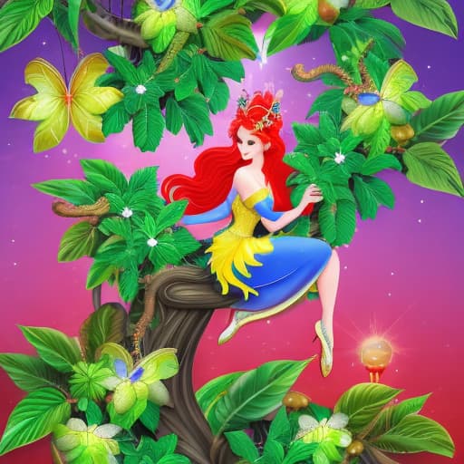  Create an image depicting a magical scene in the depth of a lush, green forest where a pretty green fairy, a playful monkey with a green hat, and a friendly dragon are engaged in a joyful adventure. The fairy should be seen perched on an apple tree, plucking fresh, ripe apples. The foliage of the tree rustles gracefully with the wind, suggesting the invisible rhythm of a dance which the fairy and the dragon are enjoying together. The dragon, with scales shimmering in the twilight, should be seen attempting to dance, fully showcasing its playful nature. On the ground, the monkey with a mischievous smile on its face is holding out his appealing green hat towards the dragon, inviting it to join in the fun. A small pile of fresh apples is nea hyperrealistic, full body, detailed clothing, highly detailed, cinematic lighting, stunningly beautiful, intricate, sharp focus, f/1. 8, 85mm, (centered image composition), (professionally color graded), ((bright soft diffused light)), volumetric fog, trending on instagram, trending on tumblr, HDR 4K, 8K