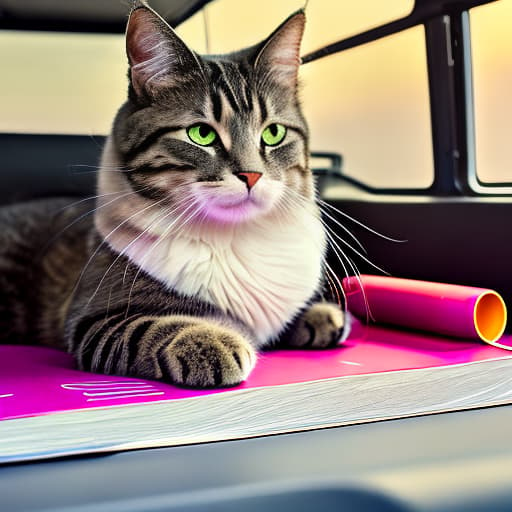 nvinkpunk Realistic image of a cat wearing headphones and reading glasses while riding a bus. hyperrealistic, full body, detailed clothing, highly detailed, cinematic lighting, stunningly beautiful, intricate, sharp focus, f/1. 8, 85mm, (centered image composition), (professionally color graded), ((bright soft diffused light)), volumetric fog, trending on instagram, trending on tumblr, HDR 4K, 8K