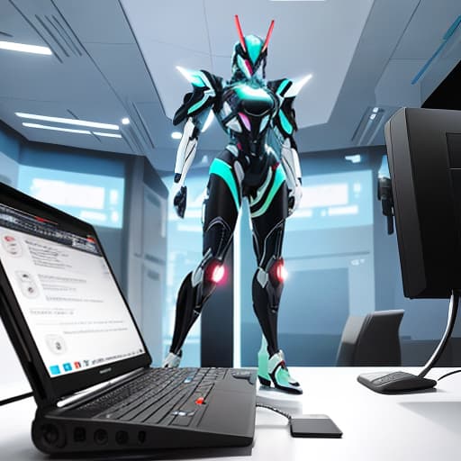  A futuristic robot hunched over a computer keyboard. Apply the Following Styles 3Drenderer, Comic, Cubist hyperrealistic, full body, detailed clothing, highly detailed, cinematic lighting, stunningly beautiful, intricate, sharp focus, f/1. 8, 85mm, (centered image composition), (professionally color graded), ((bright soft diffused light)), volumetric fog, trending on instagram, trending on tumblr, HDR 4K, 8K