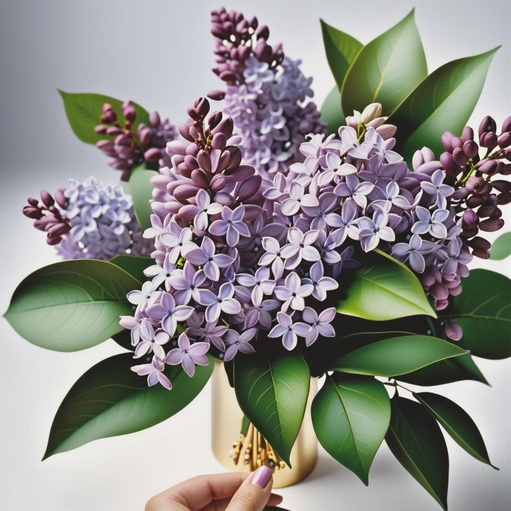  Luxury product style (Lilac) is a genus of shrubs with beautiful flowers and pleasant fragrance. There are many species and varieties of lilacs, differing in colour and shape of flowers. (Greeting card) Postcard design:Background white green gradient decorated with golden curls in fantasy style. In the centre of the card is a bouquet of lilacs with the inscription "For you" . Elegant, sophisticated, high end, luxurious, professional, highly detailed hyperrealistic, full body, detailed clothing, highly detailed, cinematic lighting, stunningly beautiful, intricate, sharp focus, f/1. 8, 85mm, (centered image composition), (professionally color graded), ((bright soft diffused light)), volumetric fog, trending on instagram, trending on tumblr, HDR 4K, 8K