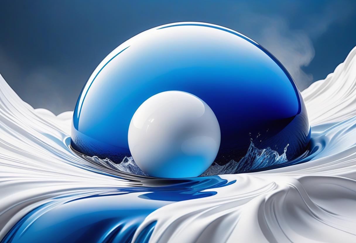  concept art Abstract, ball, blue, white, blue, falls onto liquid, bedding tones. . digital artwork, illustrative, painterly, matte painting, highly detailed hyperrealistic, full body, detailed clothing, highly detailed, cinematic lighting, stunningly beautiful, intricate, sharp focus, f/1. 8, 85mm, (centered image composition), (professionally color graded), ((bright soft diffused light)), volumetric fog, trending on instagram, trending on tumblr, HDR 4K, 8K