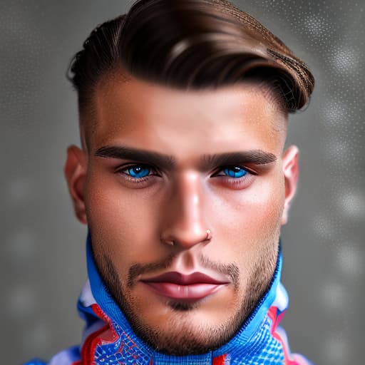 portrait+ style Russian queer fitness model brunette hunk dude face