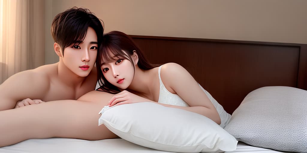  Handsome man and beautiful woman having sex in bed, ultra realistic, epic masterpiece, perfectly detailed bodies, perfect detailed skin ethereal beauty  kpop, idol, kpop idol, perfect face