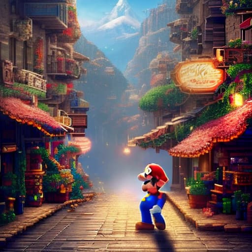  Mario Bros hyperrealistic, full body, detailed clothing, highly detailed, cinematic lighting, stunningly beautiful, intricate, sharp focus, f/1. 8, 85mm, (centered image composition), (professionally color graded), ((bright soft diffused light)), volumetric fog, trending on instagram, trending on tumblr, HDR 4K, 8K