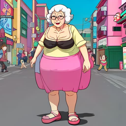  granny de Japón en calzones en la calle Cartoon network