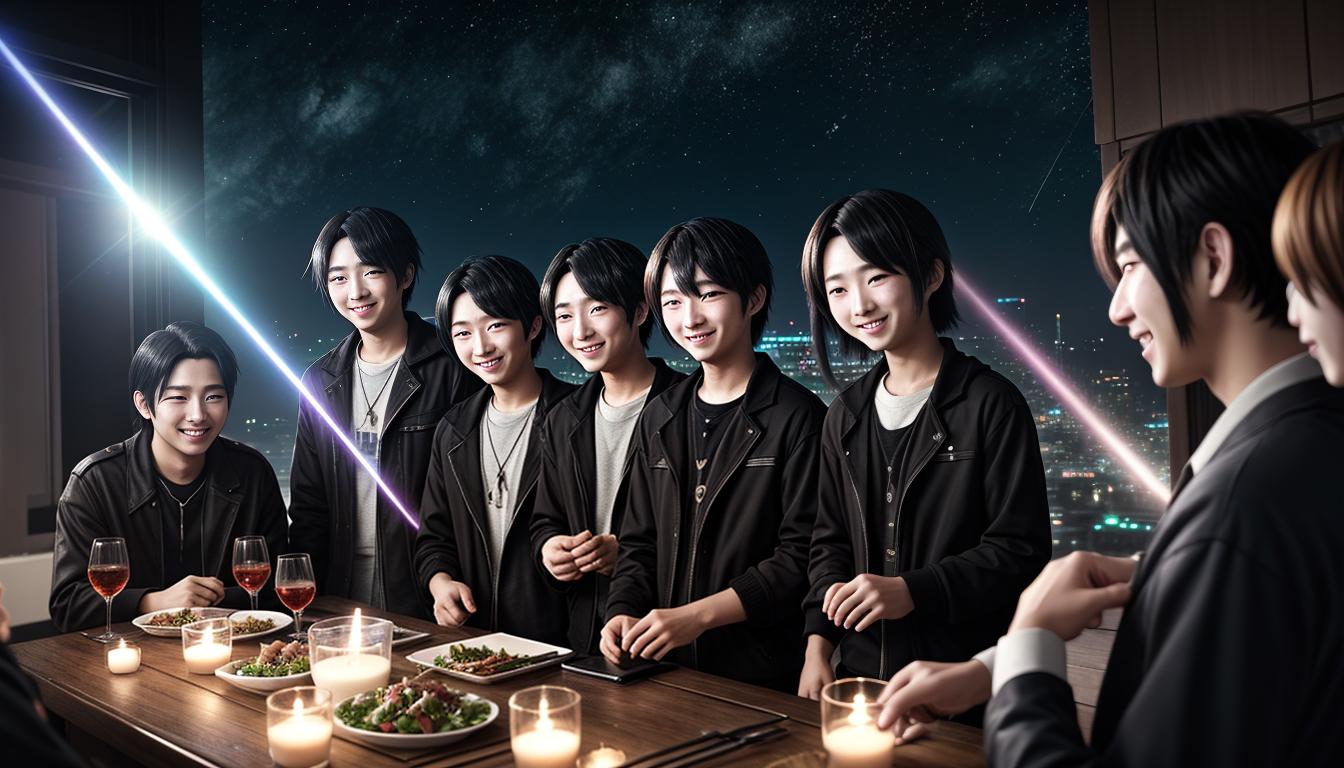  anime aesthetics, cinematic A group of friends and family smiling and interacting, close and warm environment, dim lighting, Anime Aesthetics, sentimental feel4k, HDR, lens flare, visually stunning, emotionally evocative