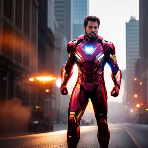  tony stark ironman hyperrealistic, full body, detailed clothing, highly detailed, cinematic lighting, stunningly beautiful, intricate, sharp focus, f/1. 8, 85mm, (centered image composition), (professionally color graded), ((bright soft diffused light)), volumetric fog, trending on instagram, trending on tumblr, HDR 4K, 8K