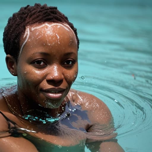  african woman with short hair drowning in the water