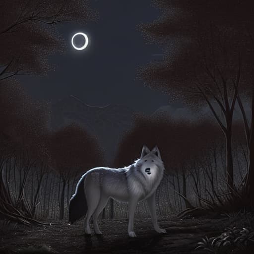  bosque nocturno con luna llena y wolf