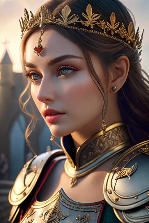  (masterpiece), (extremely intricate:1.3), (realistic), portrait of a girl, the most beautiful in the world, (medieval armor), metal reflections, upper body, outdoors, intense sunlight, far away castle, professional photograph of a stunning woman detailed, sharp focus, dramatic, award winning, cinematic lighting, octane render, unreal engine, volumetrics dtx, (film grain) hyperrealistic, full body, detailed clothing, highly detailed, cinematic lighting, stunningly beautiful, intricate, sharp focus, f/1. 8, 85mm, (centered image composition), (professionally color graded), ((bright soft diffused light)), volumetric fog, trending on instagram, trending on tumblr, HDR 4K, 8K