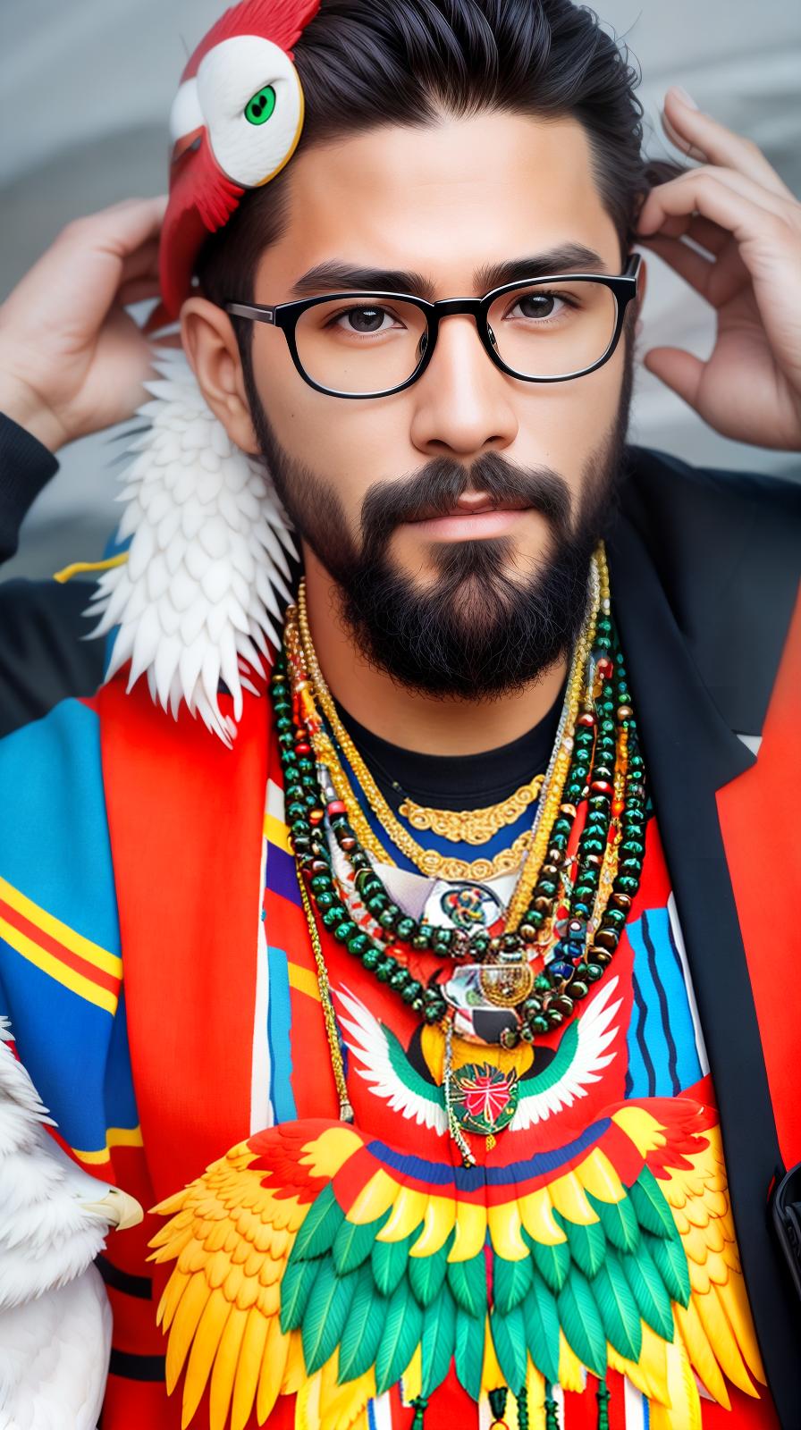  (8k, photorealistic, RAW photo, best quality: 1.4), (photorealistic:1.4), (realistic face), realistic eyes, (realistic skin), ((((masterpiece)))), best quality, very high resolution, ultra detailed, in frame, eagle nose, glasses, totem pole, Japanese, young man, resemblance, distinctive features, striking, unique, stylish, sharp, facial hair, trendy, fashionable, hipster, modern, cool, individualistic, charismatic, attractive