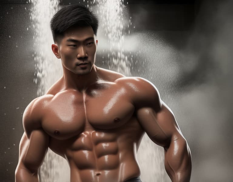  muscle, Chinese beautiful boy, taking a shower in hell， body，chest hair hyperrealistic, full body, detailed clothing, highly detailed, cinematic lighting, stunningly beautiful, intricate, sharp focus, f/1. 8, 85mm, (centered image composition), (professionally color graded), ((bright soft diffused light)), volumetric fog, trending on instagram, trending on tumblr, HDR 4K, 8K