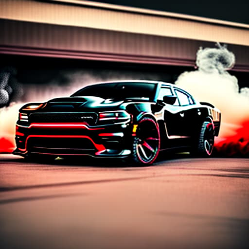 estilovintedois Black backgraund, Black Dodge Charger Demon with red front lights and smoke