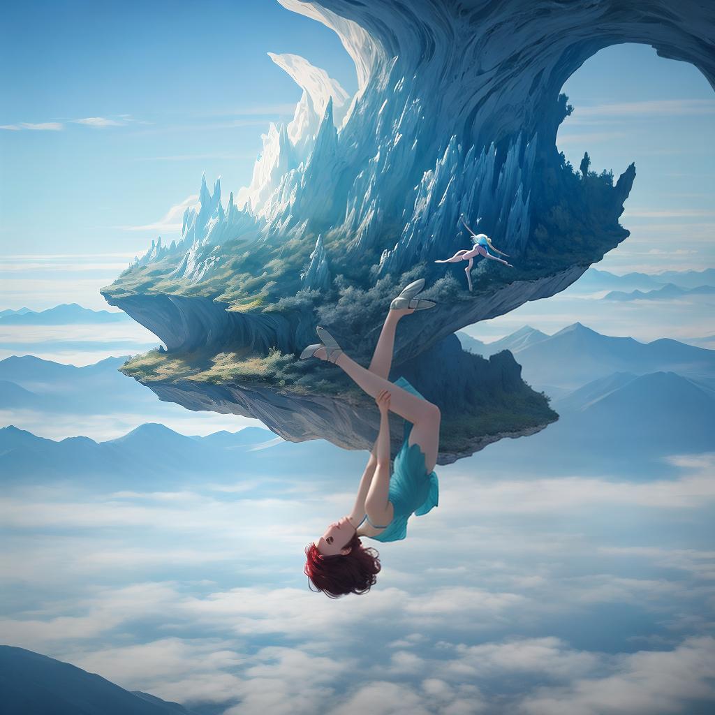  with surrealistic elements, Capture a dreamlike realm where gravity dances in reverse, revealing whimsical landscapes suspended in an ethereal ballet.