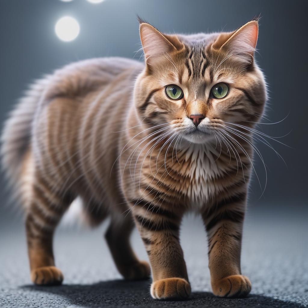  @PB_ImgGenBot Cat hyperrealistic, full body, detailed clothing, highly detailed, cinematic lighting, stunningly beautiful, intricate, sharp focus, f/1. 8, 85mm, (centered image composition), (professionally color graded), ((bright soft diffused light)), volumetric fog, trending on instagram, trending on tumblr, HDR 4K, 8K