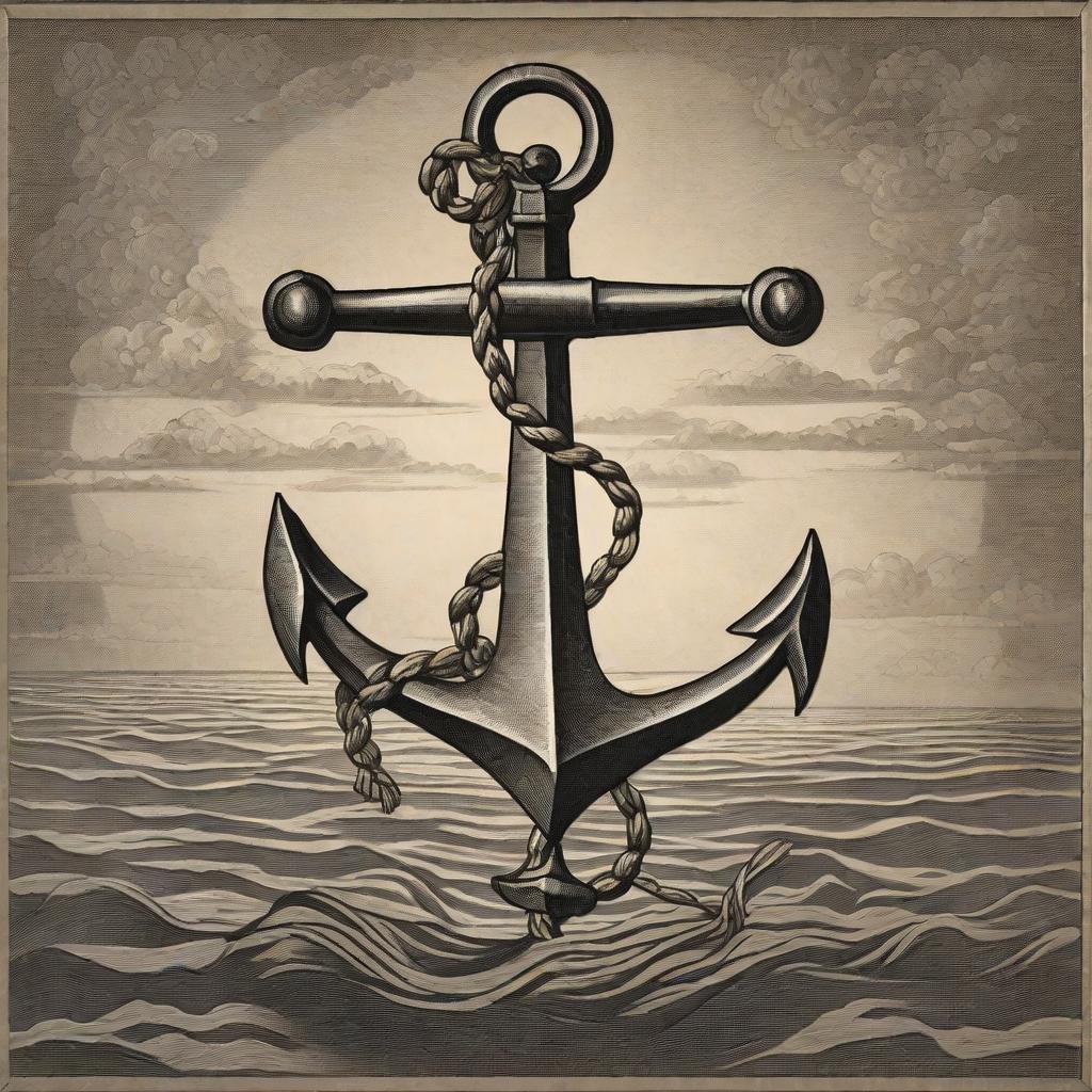  masterpiece, best quality, An anchor drawing engraved with VII V MMXXI on its metal surface, gleaming under the soft light of a setting sun. The anchor is placed floating over the expanse of calm sea. The atmosphere is serene and contemplative, evoking a sense of tranquility and inner strength. The style is a close-up photography, capturing the intricate details of the engraving. The lighting is warm and golden, casting gentle shadows that add depth to the scene. Shot with a professional DSLR camera, using a shallow depth of field to focus on the anchor and create a dreamy background blur.