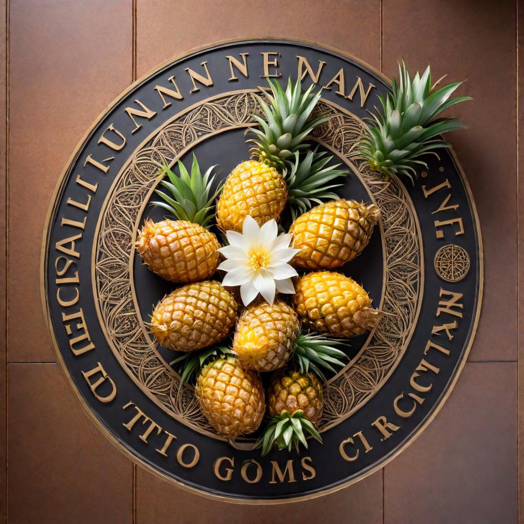  Create a custom university seal for Kamanna Wananna LieU University that started yesterday. Include the Flower of Life in the middle with two pineapples behind the top. Enlarge and clarify the circular name of the university, positioning it clearly around the top of the circle. hyperrealistic, full body, detailed clothing, highly detailed, cinematic lighting, stunningly beautiful, intricate, sharp focus, f/1. 8, 85mm, (centered image composition), (professionally color graded), ((bright soft diffused light)), volumetric fog, trending on instagram, trending on tumblr, HDR 4K, 8K