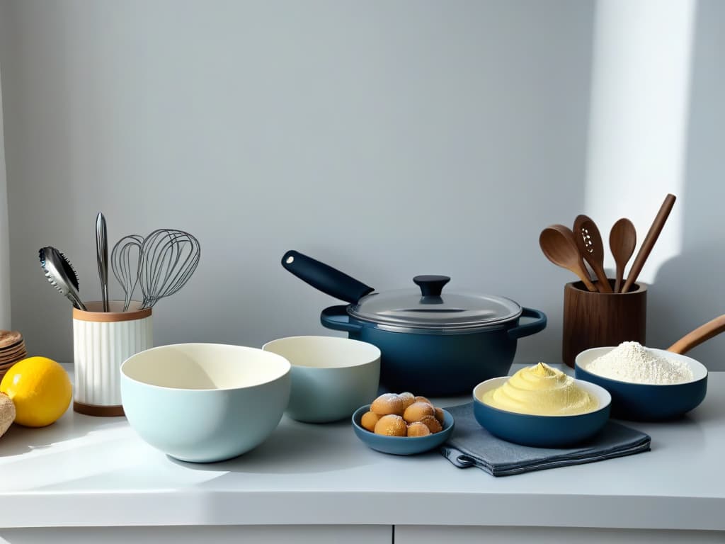  A highresolution, ultradetailed image of a sleek, minimalistic kitchen filled with vintageinspired baking utensils from the 80s and 90s. The image showcases a pristine white marble countertop adorned with pastelhued mixing bowls, retrostyle cookie cutters, and classic hand mixers. The utensils are carefully arranged in an aesthetically pleasing manner, exuding a sense of nostalgia and charm. The soft natural light filtering through a nearby window highlights the intricate details of each utensil, creating a timeless and inspiring visual for the readers. hyperrealistic, full body, detailed clothing, highly detailed, cinematic lighting, stunningly beautiful, intricate, sharp focus, f/1. 8, 85mm, (centered image composition), (professionally color graded), ((bright soft diffused light)), volumetric fog, trending on instagram, trending on tumblr, HDR 4K, 8K