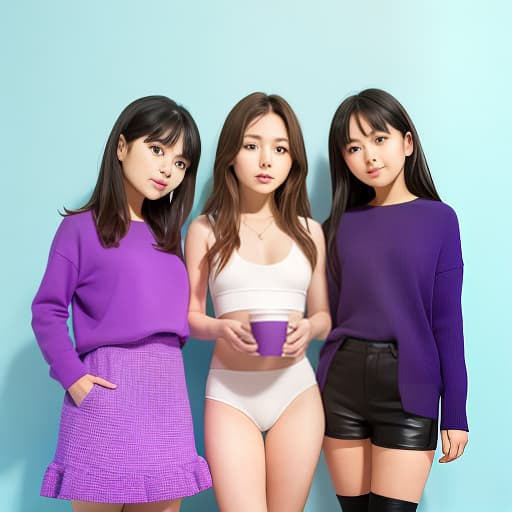  3girls,, small, A cup, purple,