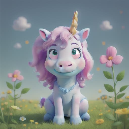  Sad unicorn among flowers