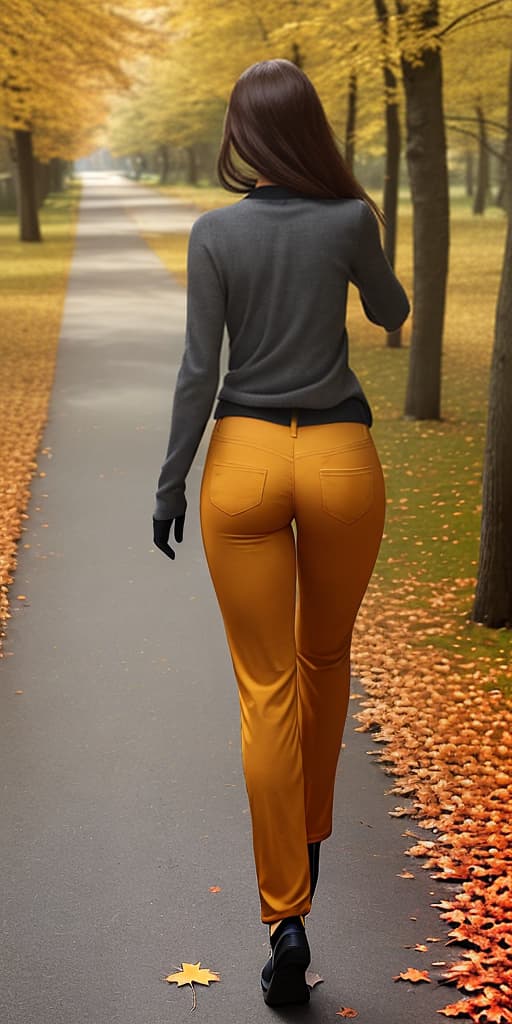  girl-walking, back, autumn, in pants