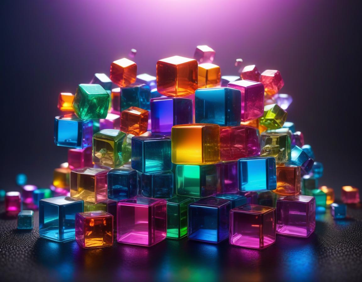  (Rainbow), transparent (small, glowing, cubes: 1.1), floating in air, (reflective background, acid plastic: 1.2), pop art, (3D: 1.2), (surrealism), 8K, super realistic, precise detailing, drawing of all details, masterpiece, hyperrealistic, full body, detailed clothing, highly detailed, cinematic lighting, stunningly beautiful, intricate, sharp focus, f/1. 8, 85mm, (centered image composition), (professionally color graded), ((bright soft diffused light)), volumetric fog, trending on instagram, trending on tumblr, HDR 4K, 8K