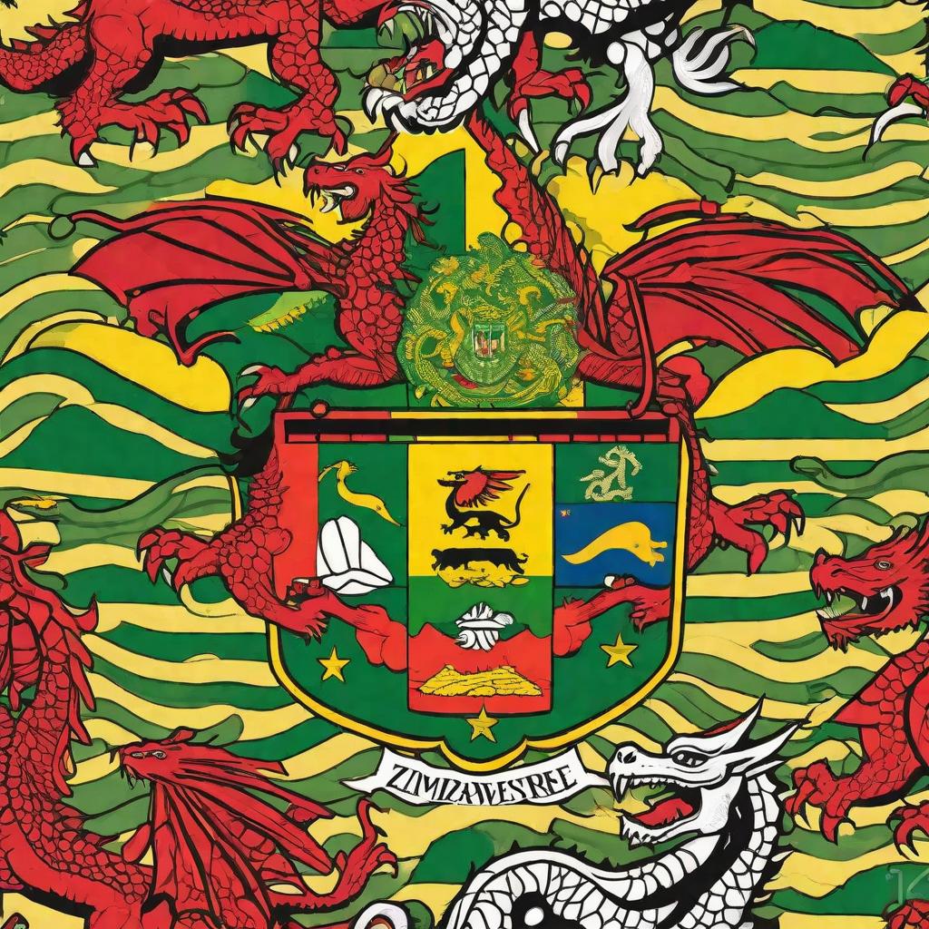  masterpiece, best quality, Zimbabwe flag and dragons combined