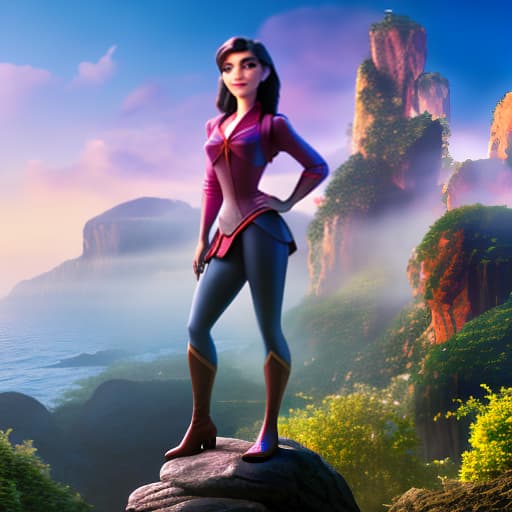 modern disney style girl hyperrealistic, full body, detailed clothing, highly detailed, cinematic lighting, stunningly beautiful, intricate, sharp focus, f/1. 8, 85mm, (centered image composition), (professionally color graded), ((bright soft diffused light)), volumetric fog, trending on instagram, trending on tumblr, HDR 4K, 8K