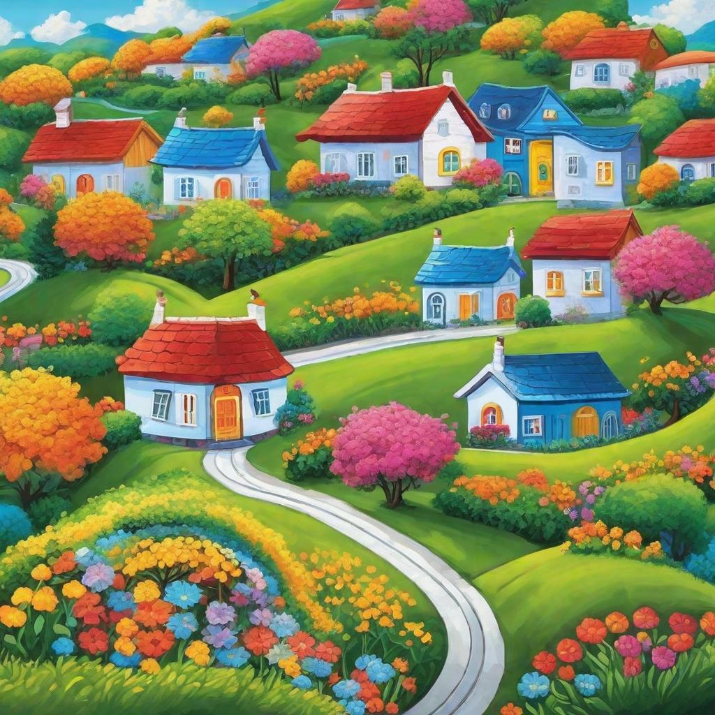  masterpiece, best quality,Miniature scene, a cute car slowly driving towards the colorful flowers, along the way is a warm house and a lush tree, flowers and grass embellishment, a curved road leading forward. Blue sky and white clouds, poetic mood pervades, as if in a fairy tale world, people are fascinated, intoxicated in this beautiful picture. HD, sunny, colorful, detailed scene.