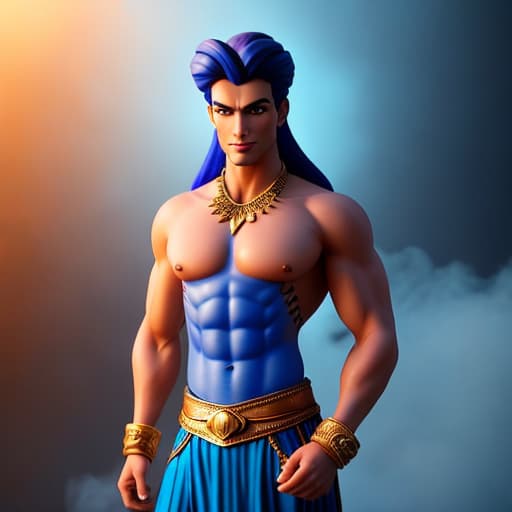  A genie Aladdin, appearing from the finger ring hyperrealistic, full body, detailed clothing, highly detailed, cinematic lighting, stunningly beautiful, intricate, sharp focus, f/1. 8, 85mm, (centered image composition), (professionally color graded), ((bright soft diffused light)), volumetric fog, trending on instagram, trending on tumblr, HDR 4K, 8K