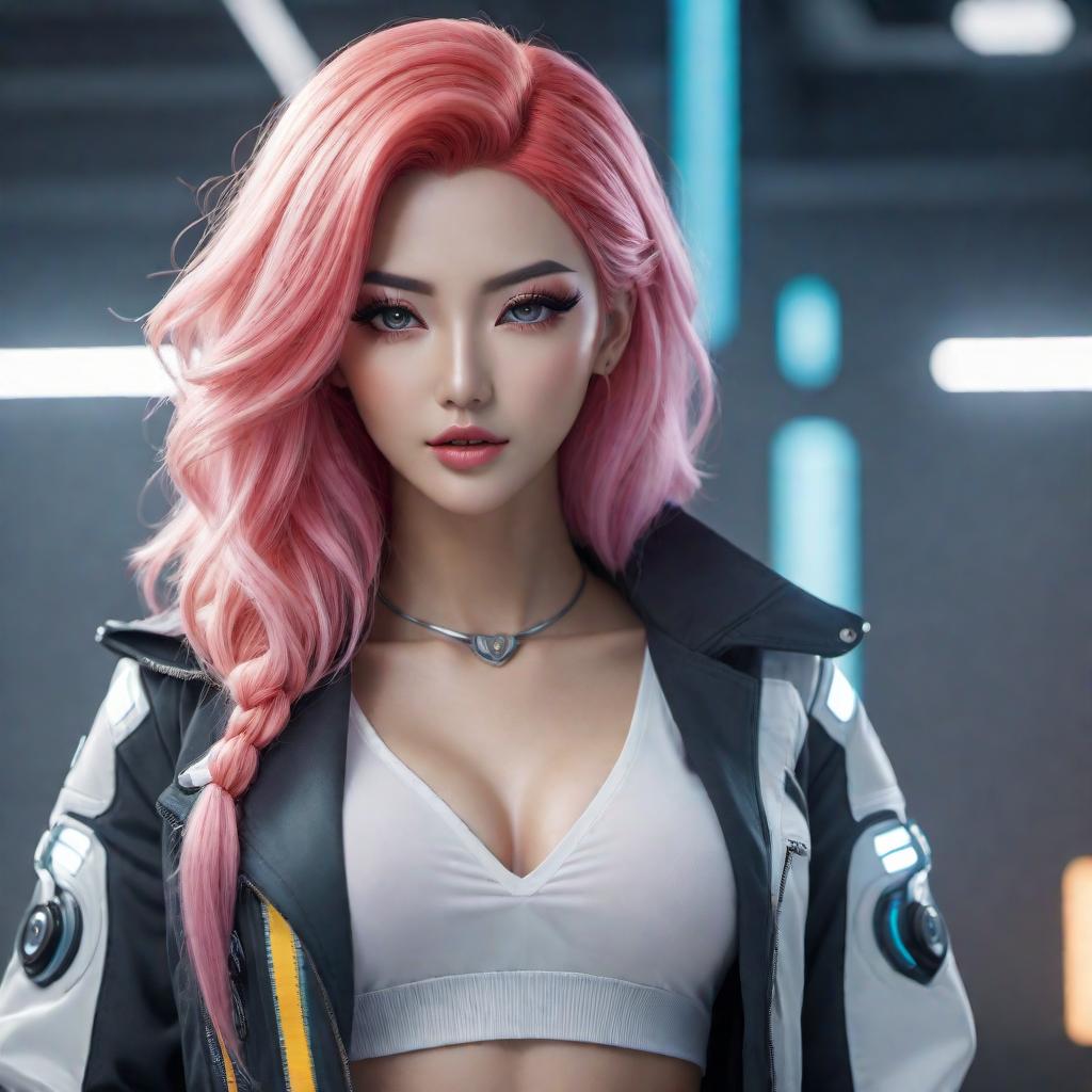  Create a stylish and trendy anime girl character with long, colorful hair and a cool outfit that reflects a futuristic and vibrant aesthetic. The character should have a confident and charismatic expression, showcasing a unique personality that resonates with modern anime fans. hyperrealistic, full body, detailed clothing, highly detailed, cinematic lighting, stunningly beautiful, intricate, sharp focus, f/1. 8, 85mm, (centered image composition), (professionally color graded), ((bright soft diffused light)), volumetric fog, trending on instagram, trending on tumblr, HDR 4K, 8K