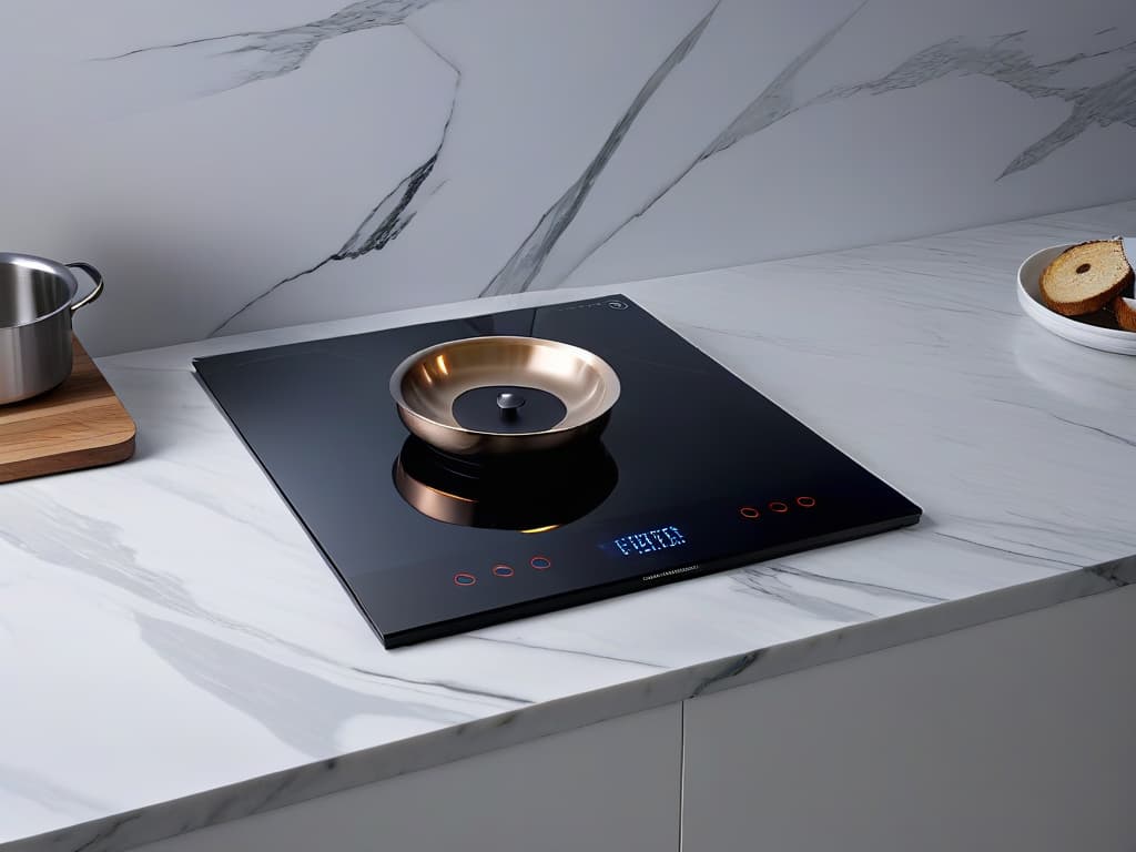  An ultradetailed, 8k image of a sleek, modern induction stove in a luxurious kitchen setting. The stove is pristine black glass with elegant touch controls, set against a backdrop of marble countertops and minimalist decor. The lighting is soft and highlights the precision engineering of the stove, exuding an air of sophistication and highend culinary craftsmanship. hyperrealistic, full body, detailed clothing, highly detailed, cinematic lighting, stunningly beautiful, intricate, sharp focus, f/1. 8, 85mm, (centered image composition), (professionally color graded), ((bright soft diffused light)), volumetric fog, trending on instagram, trending on tumblr, HDR 4K, 8K